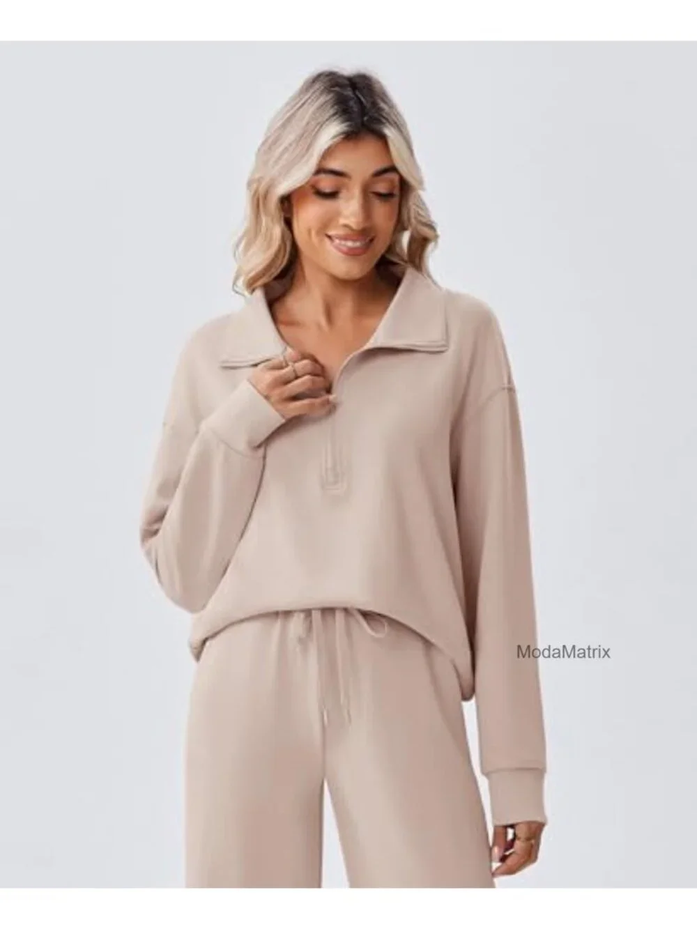 2 Piece Lounge Set Half Zip Sweatsuit Women Jogger Set